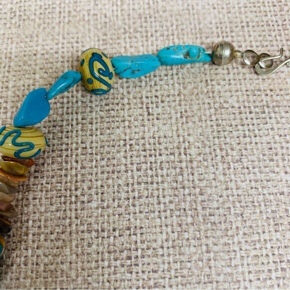 Jasper Chip Turquoise Lamp work Art Glass Beaded Necklace - Picture 2 of 3